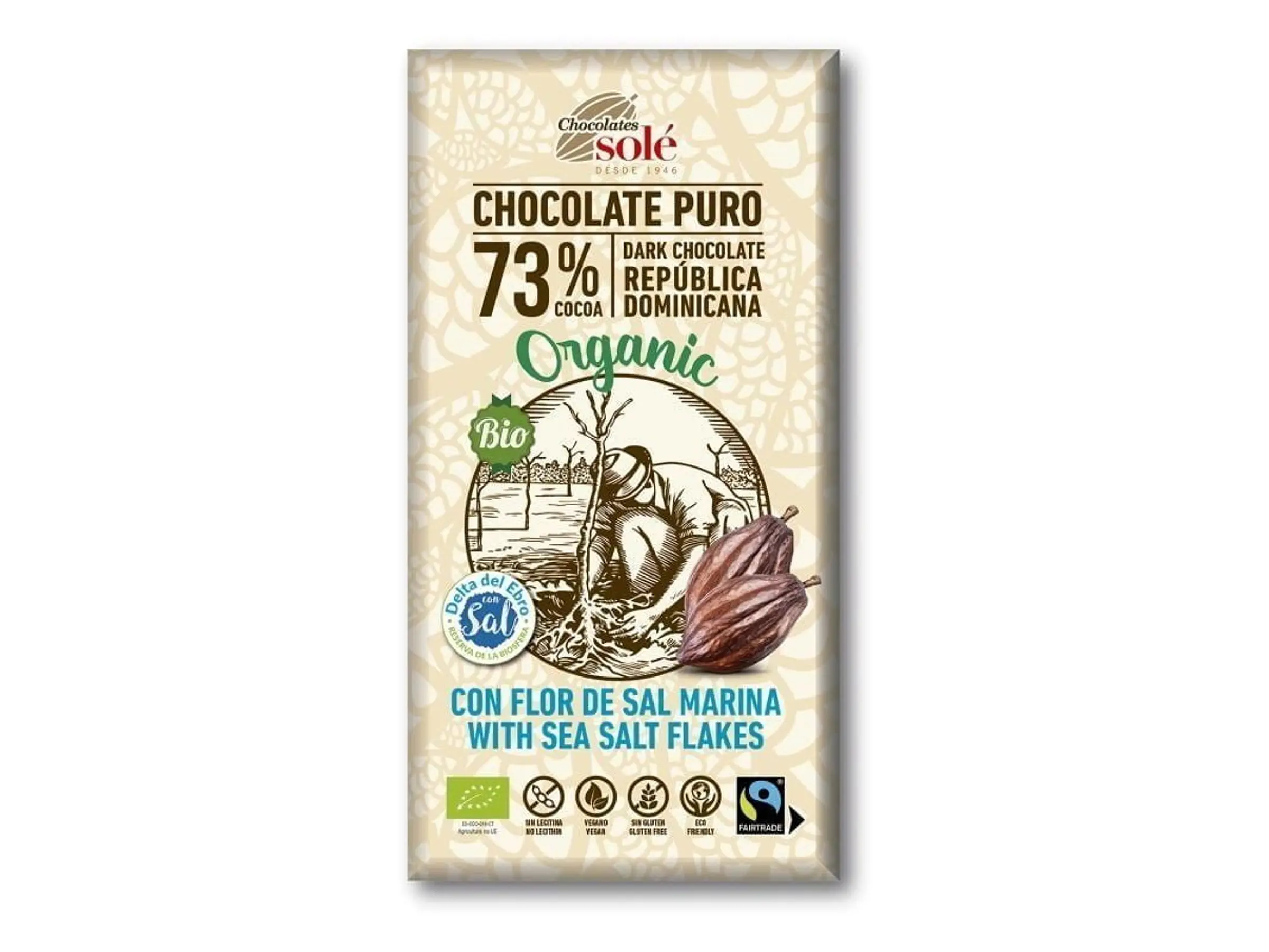 Chocolate Negro 73% Com Flor do Sal Bio 100 Grs Solé 1