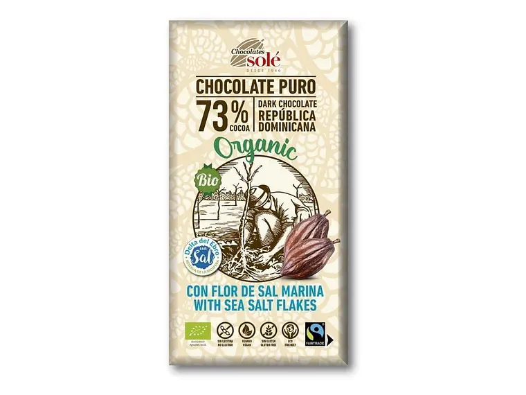Chocolate Negro 73% Com Flor do Sal Bio 100 Grs Solé 1