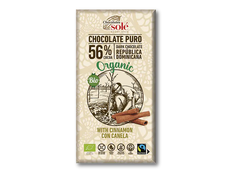 Chocolate Negro 56% Com Canela Bio 100 Grs Solé 1