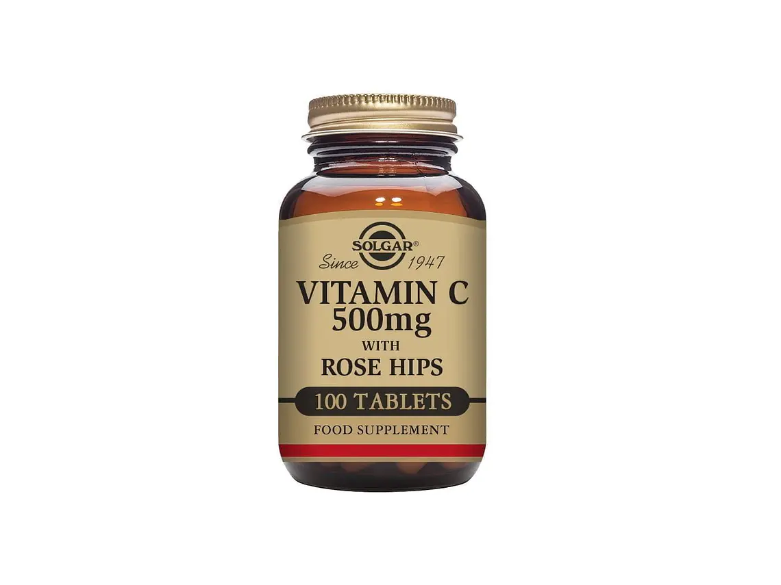 Vitamina C 500 Mg Com Roseira Brava 100 Comprimidos Solgar 1