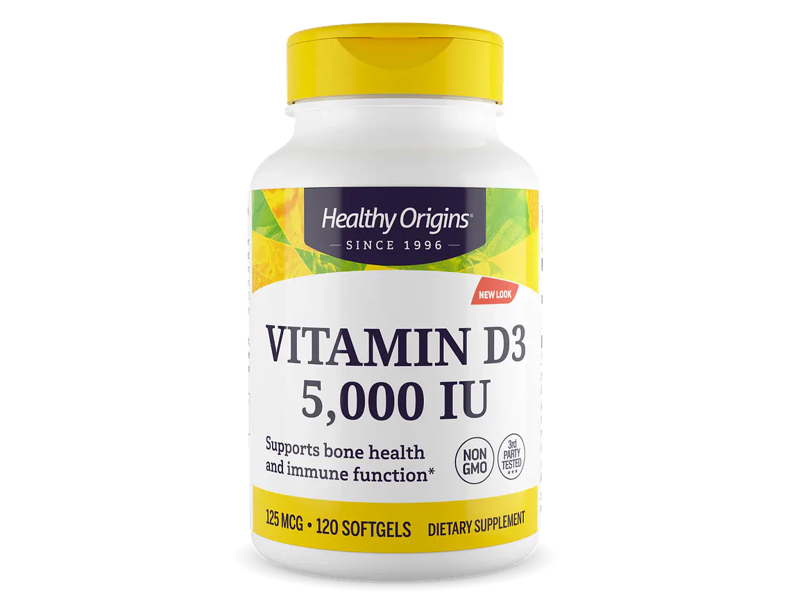 Vitamin D-3 5000 U.I. 120 Softgels Healthy Origins 1