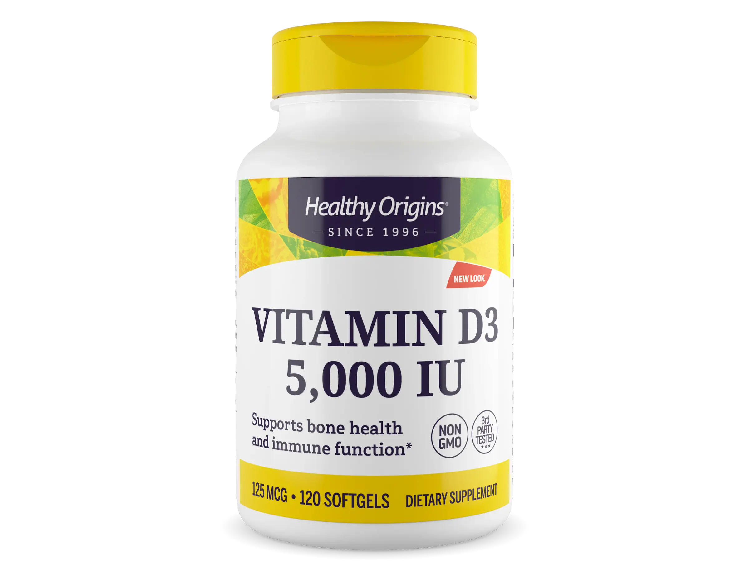 Vitamin D-3 5000 U.I. 120 Softgels Healthy Origins 1
