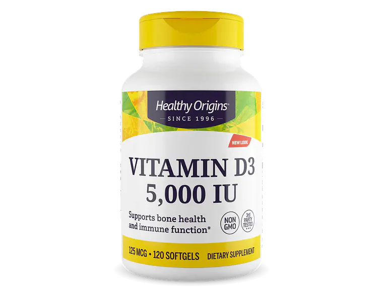 Vitamin D-3 5000 U.I. 120 Softgels Healthy Origins 1
