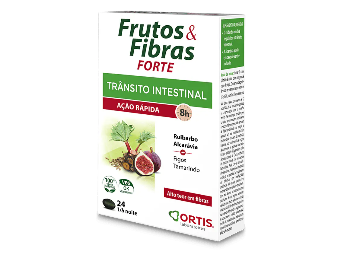 Frutos & Fibras Forte Efeito Rápido 24 Comprimidos Ortis 1