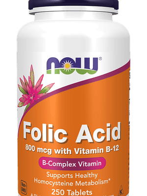 Folic Acid 800 mcg with Vitamin B-12 250 Comprimidos Now