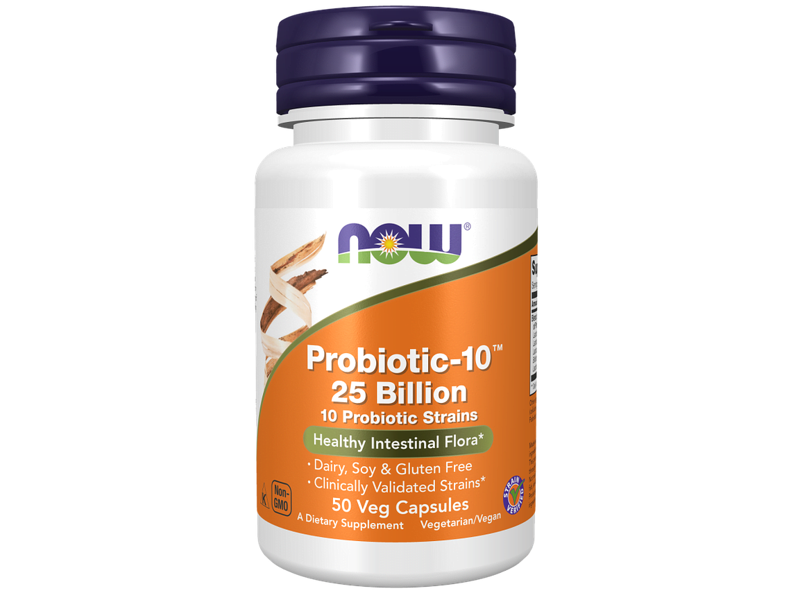 Probiotic-10™ 25 Billion 50 Cápsulas Vegetais Now 1