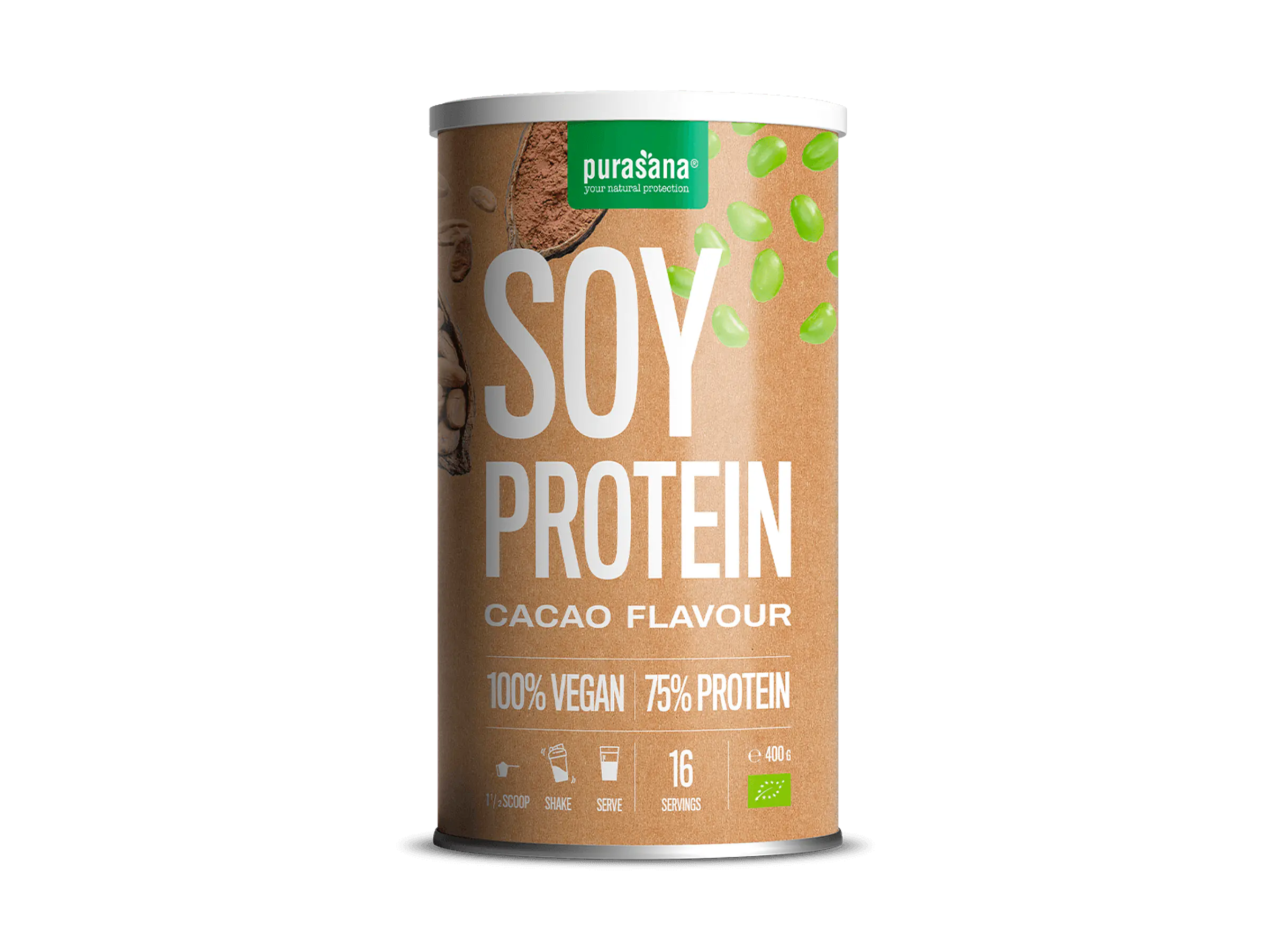 Proteína Soja-Cacau Vegan 400g Purasana 1