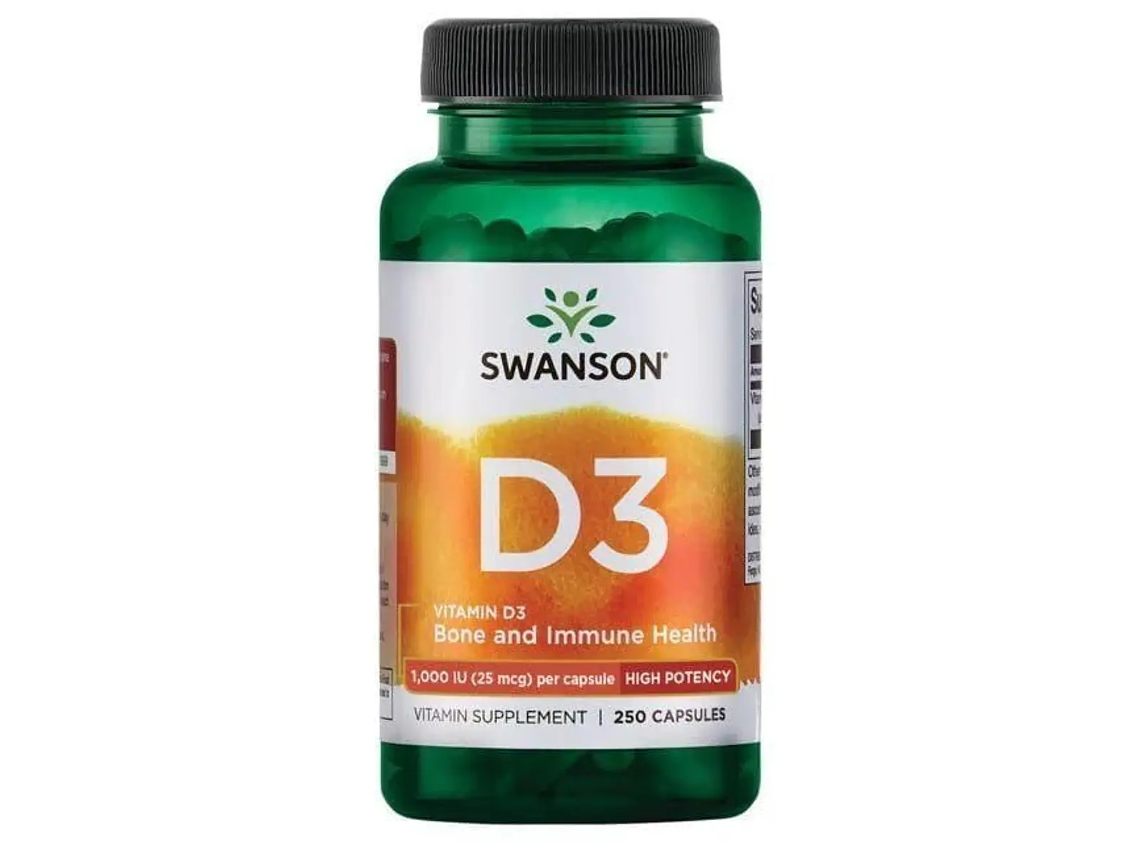Vitamin D3 1000 IU (25 mcg) 250 Cápsulas Swanson 1
