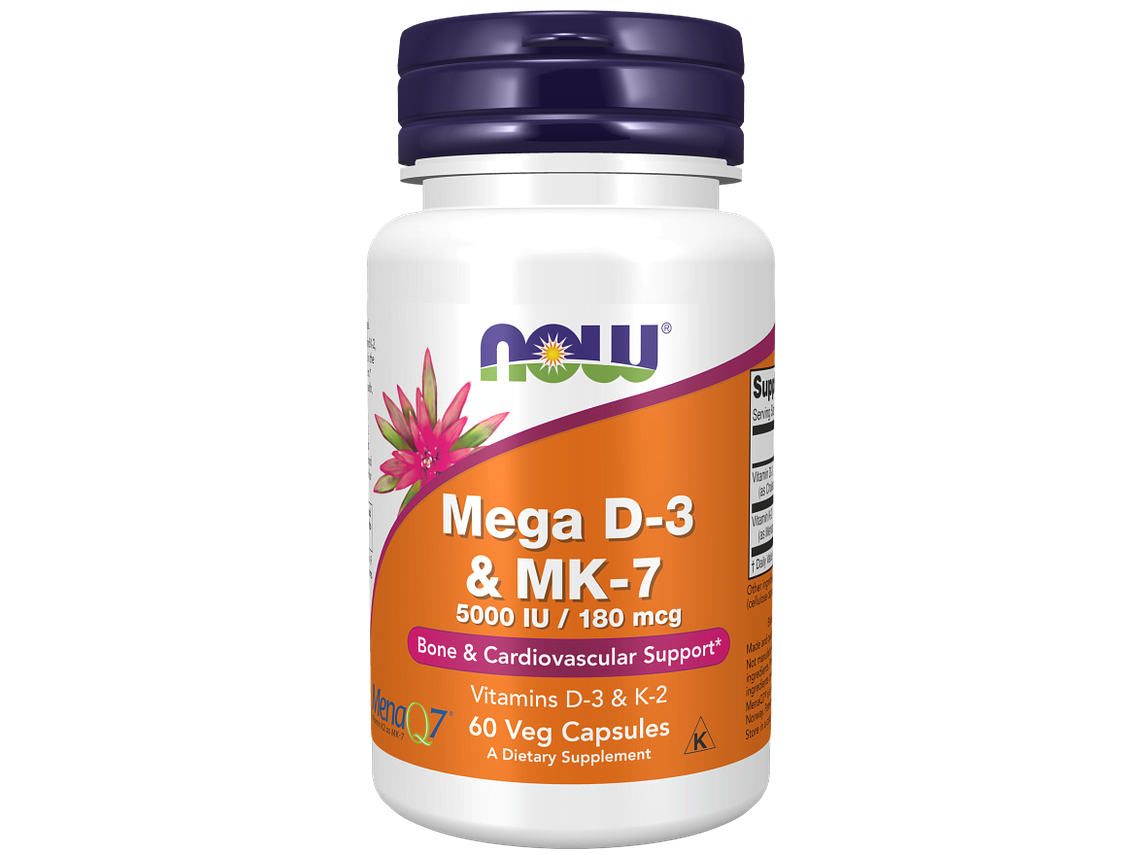 Mega Vitamin D-3 + Vitamin Mk-7 (5000 U.I. / 180 Mcg) 60 Cápsulas Vegetais Now 1