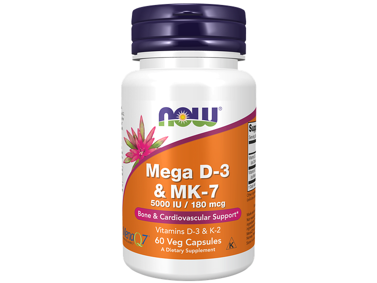 Mega Vitamin D-3 + Vitamin Mk-7 (5000 U.I. / 180 Mcg) 60 Cápsulas Vegetais Now 1