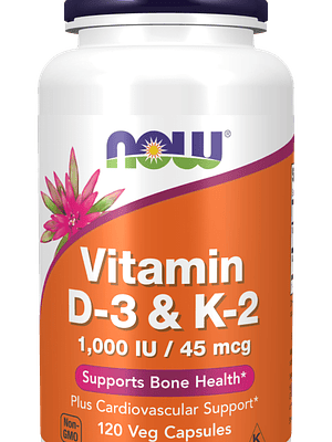 Vitamin D-3 + Vitamin K-2 (1000 U.I. / 45 Mcg) 120 Cápsulas Vegetais Now