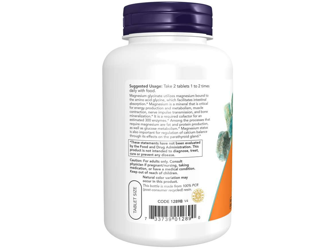 Magnesium Glycinate 180 Comprimidos Now 3