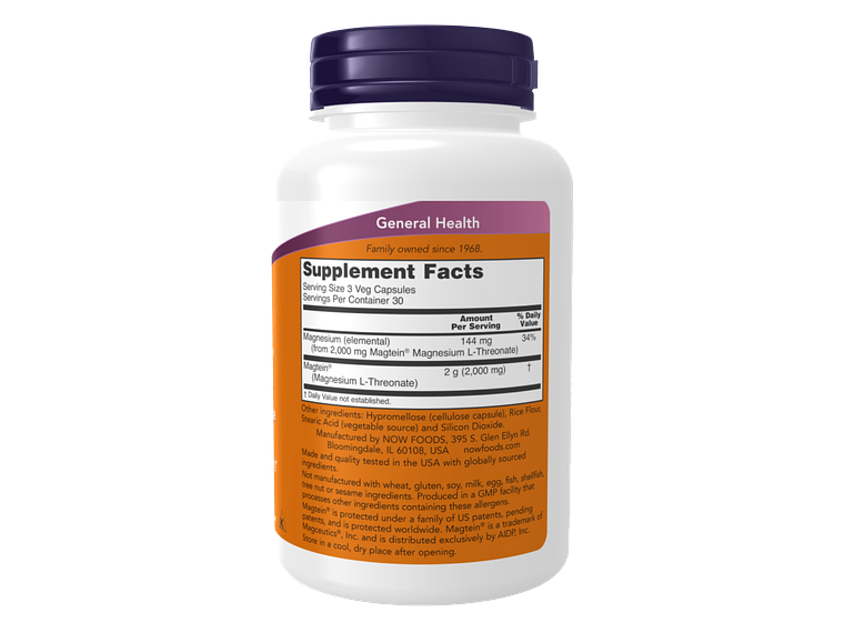 L-Treonato de Magnésio (Magtein®) 90 Cápsulas Vegetais Now 2