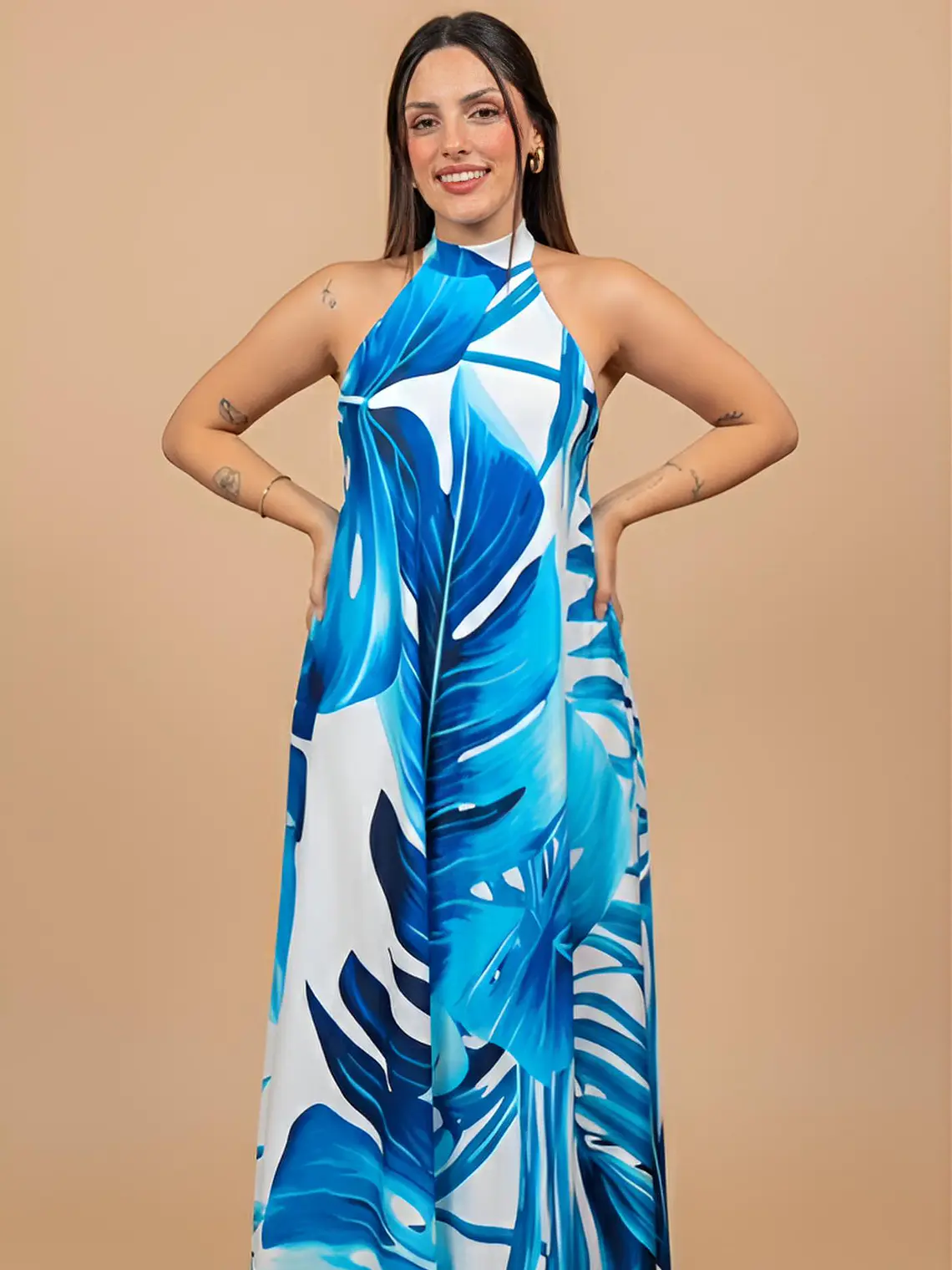 VESTIDO CUELLO HALTER ESTAMPADO BRASILEÑO 1