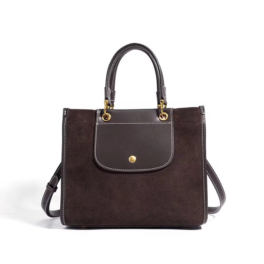 Suede Tote Bag Genuine Leather Handbag Elegant Shoulder Carry 1
