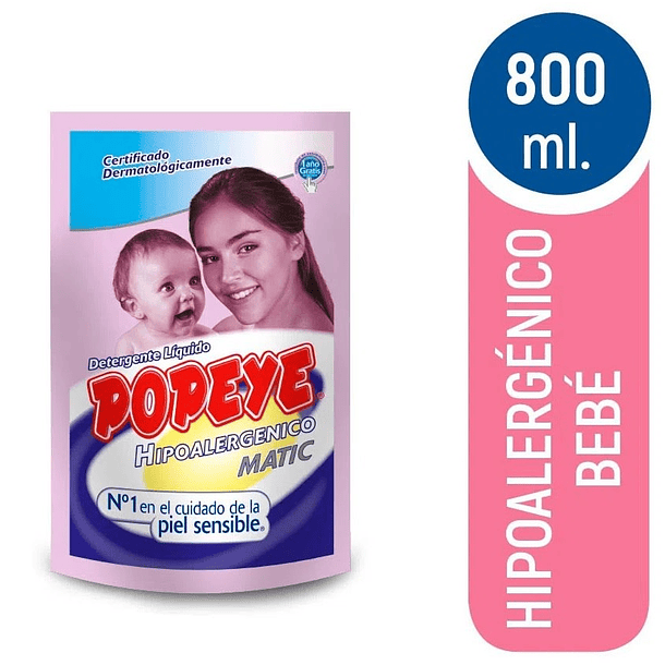 Detergente Líquido Popeye Hipoalergénico 800ml