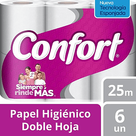 Papel Higiénico Confort Doble Hoja 25mt 6 un