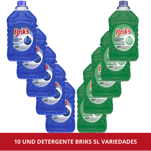 POR MAYOR 10 Detergente Matic Briks Azul y Verde 5 Litros