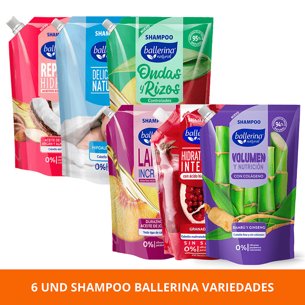 POR MAYOR 6un Shampoo Ballerina 750 ml Surtido