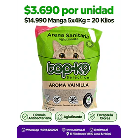  Arena aglutinante Top k9 20 kilos aroma vainilla 