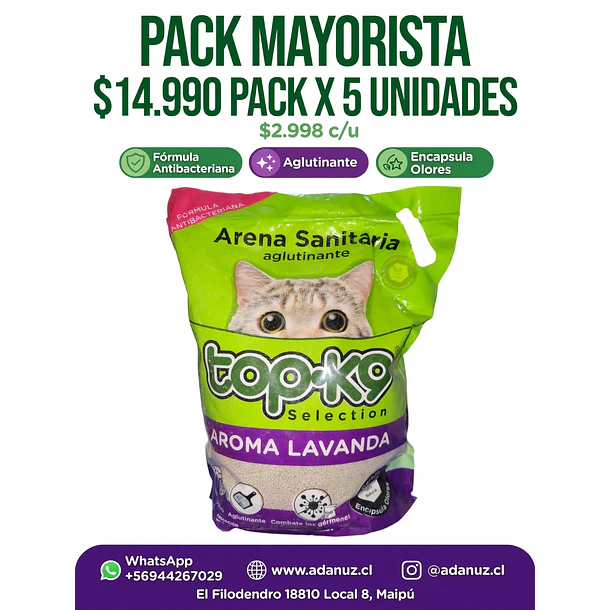 Arena aglutinante Top K9 20 kilos aroma lavanda