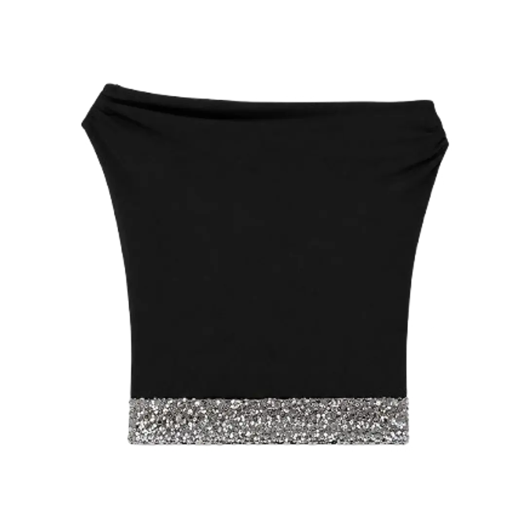 Off shoulder sequins top 1