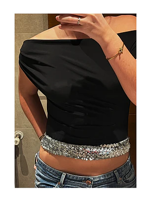 Off shoulder sequins top