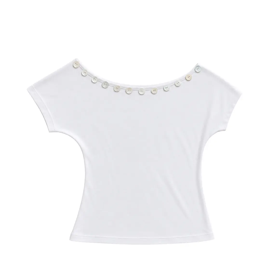 Button detail off shoulder white top 1