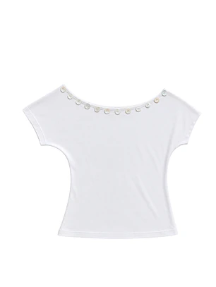 Button detail off shoulder white top