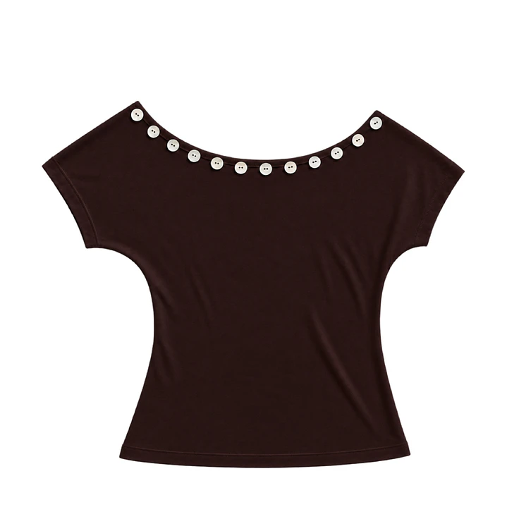 Button detail off shoulder brown top 1