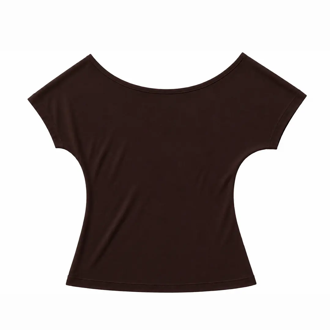 Button detail off shoulder brown top 6