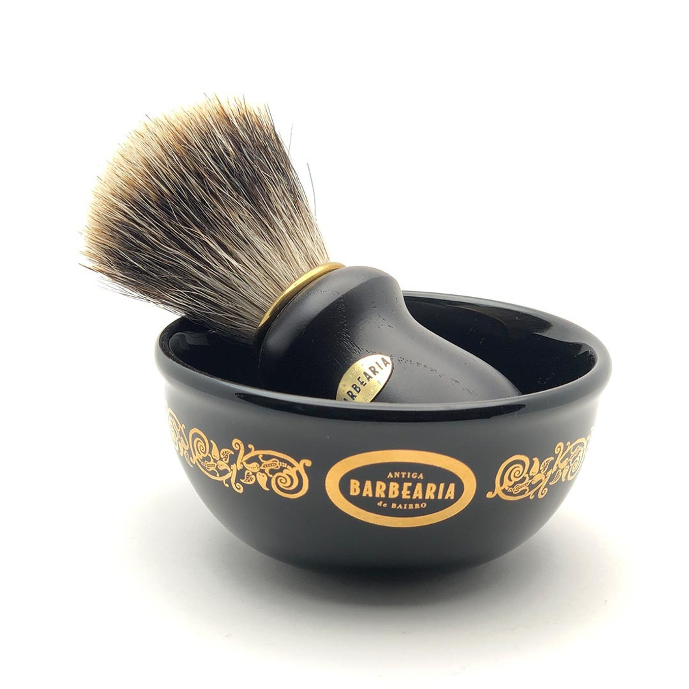 Taça Barbear Premium Preta Decorada Ouro