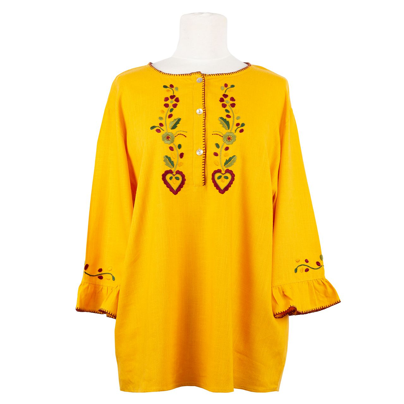 Blusa de Linho Amarelo Mostarda Bordada