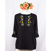 Blusa de Linho Preto com Bordado Colorido