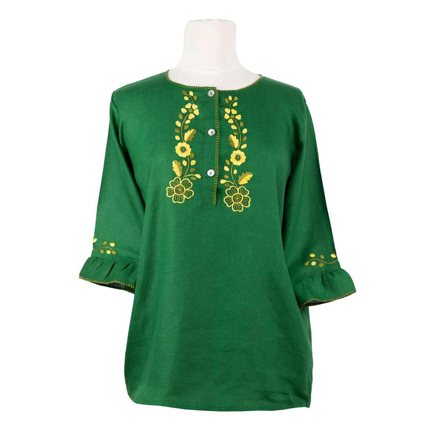 Blusa de Linho Verde com Bordado Colorido