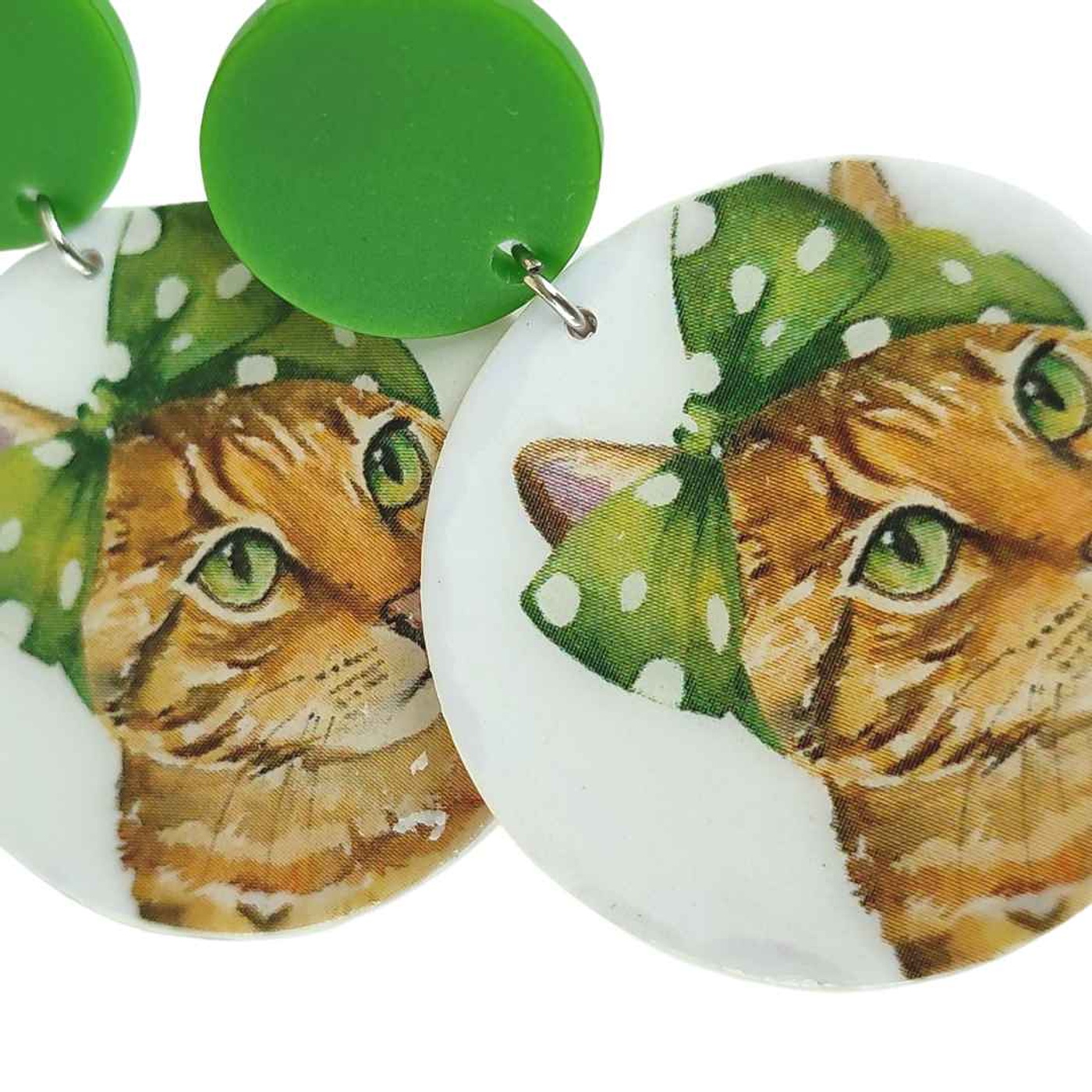 Brincos Duplos Gato Verde