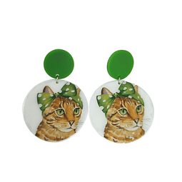 Brincos Duplos Gato Verde