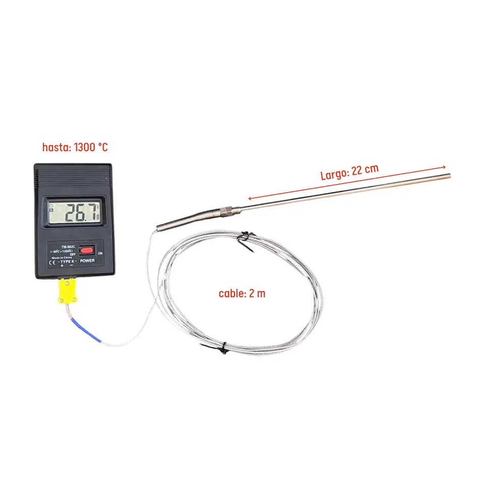 Medidor de temperatura digital TM902C tipo K + detector de sonda  1