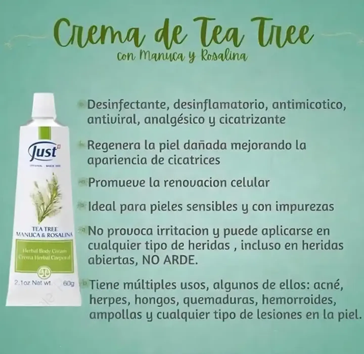 Crema De Tea Tree Manuca Rosalina Swiss Just 2