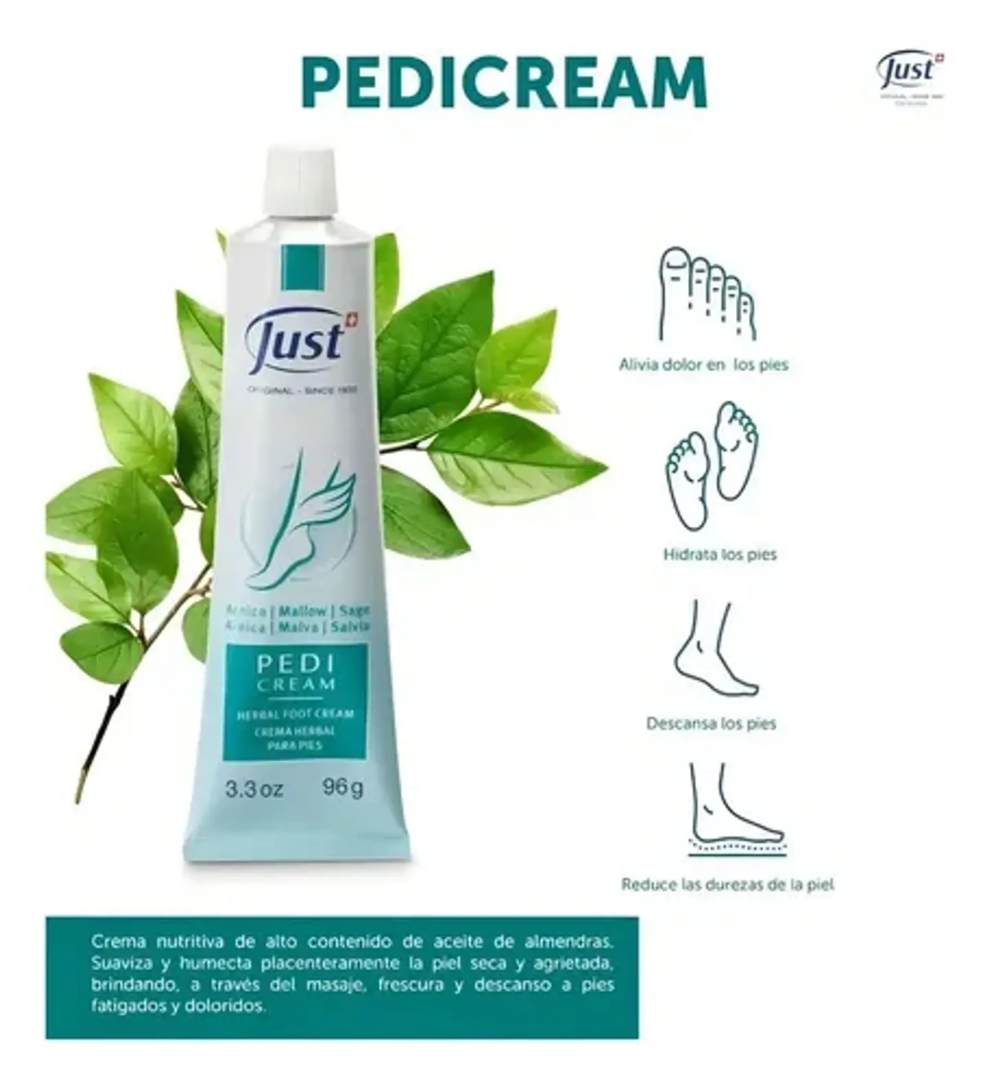 Crema Herbal Para Pies Pedicream 96gr Swiss Just Original 5