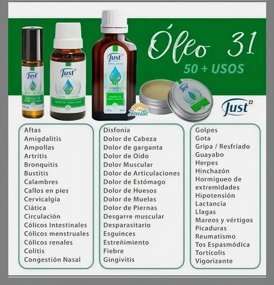 Óleo 31 Aceite Esencial 31 Hierbas Swiss Just 20ml 12