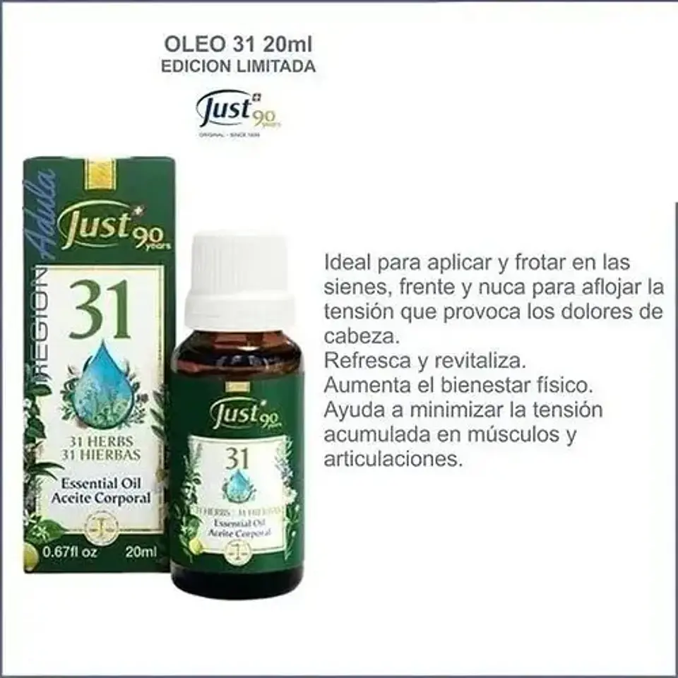 Óleo 31 Aceite Esencial 31 Hierbas Swiss Just 20ml 2