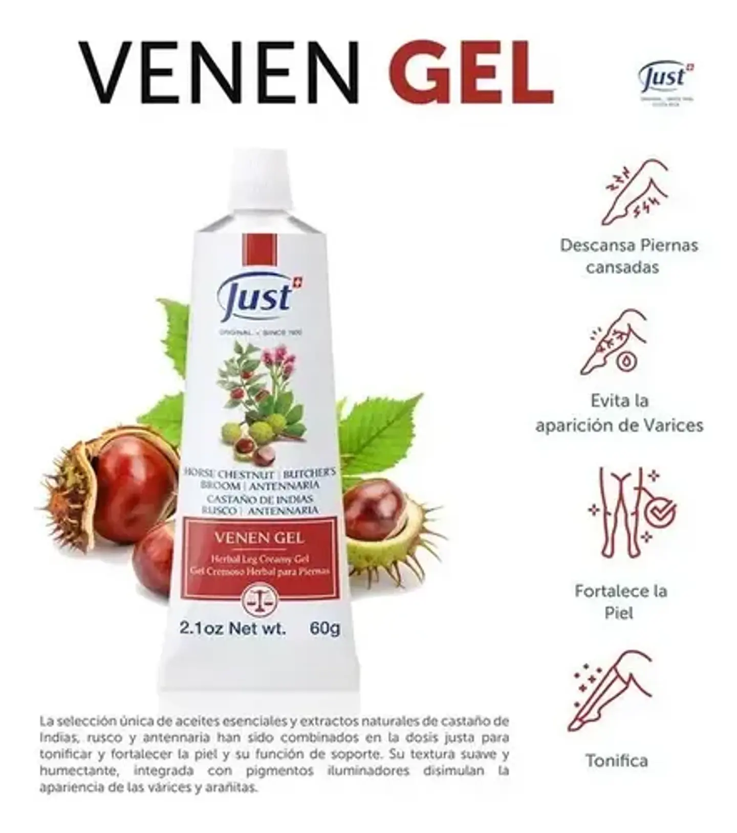 Venen Gel Para Piernas Circulación Y Varices 60g Swiss Just 11