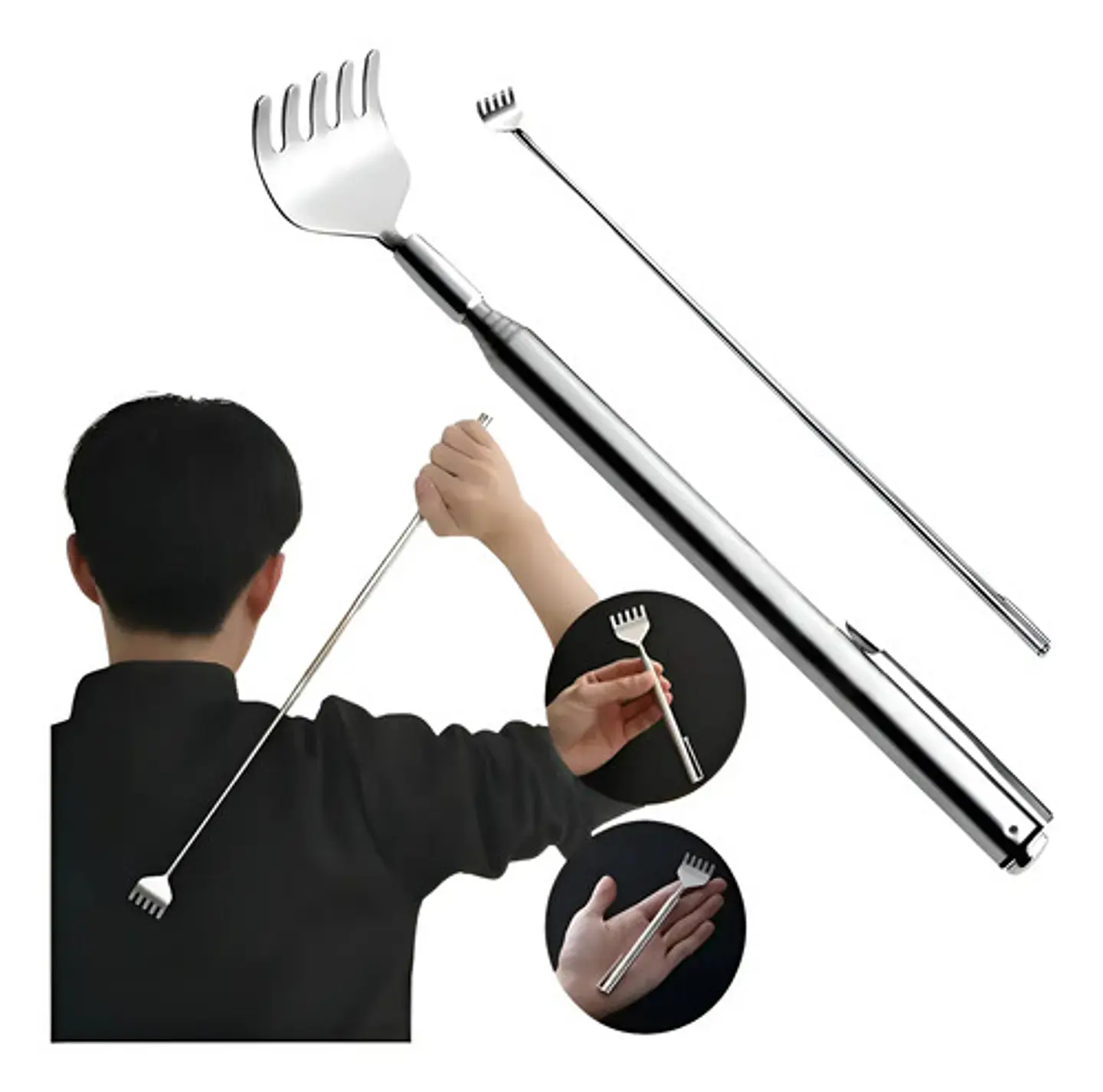 Rascador De Espalda Mano Rascar Extensible Acero Inoxidable 1