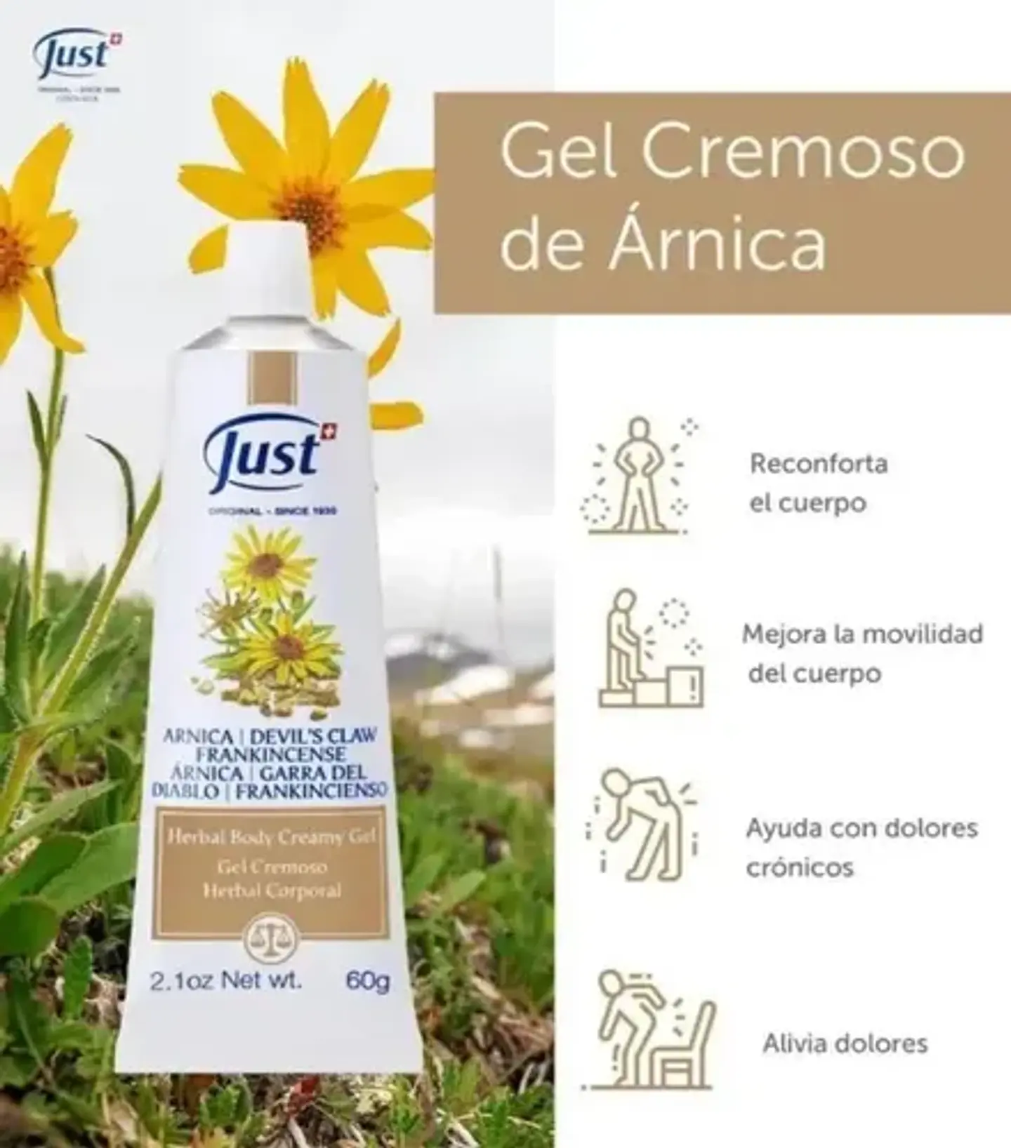 Gel Cremoso De Árnica 60g. Swiss Just 2
