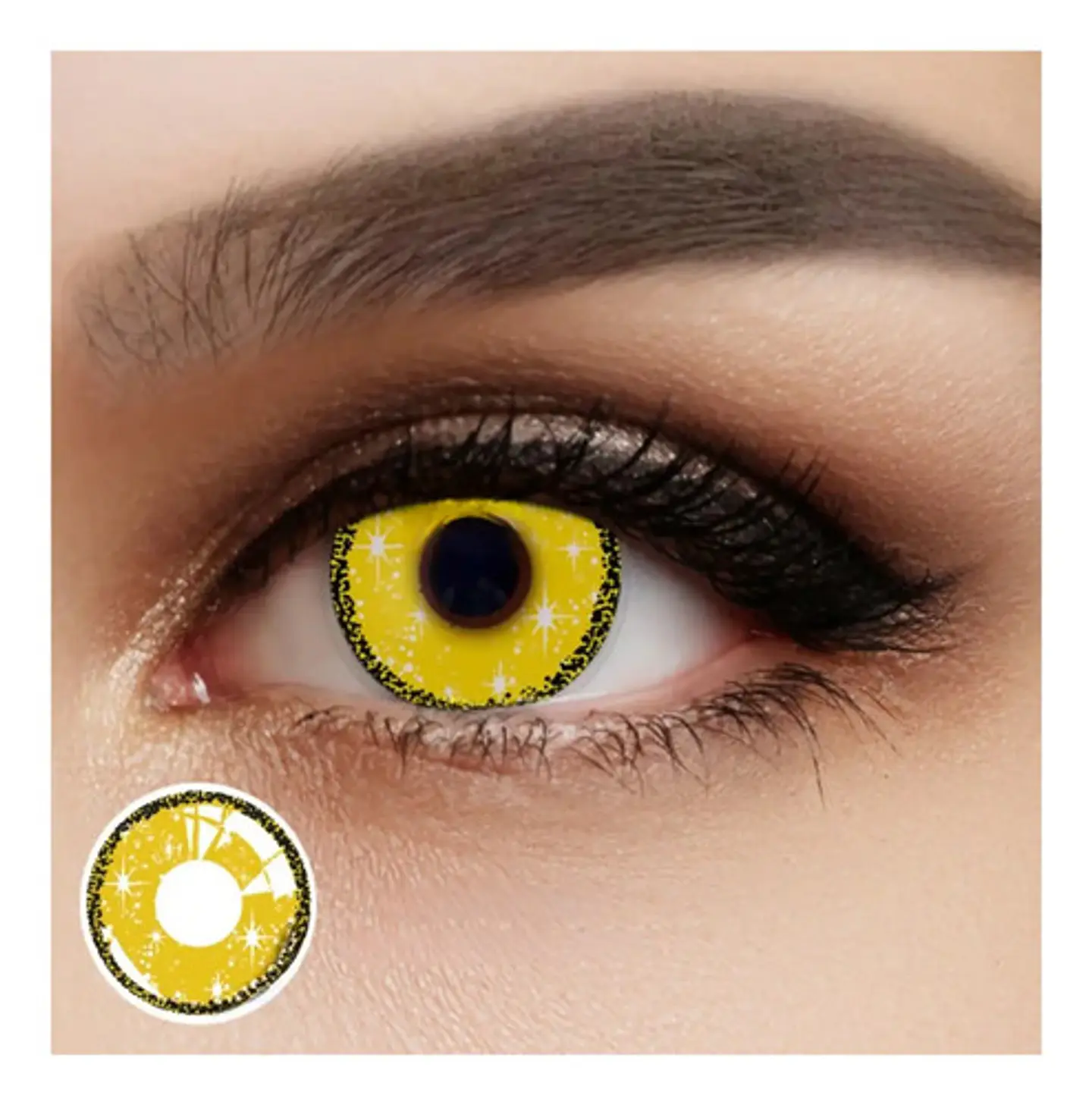 Lentes Contacto Amarillo Cosplay Halloween +liquido +estuche 3