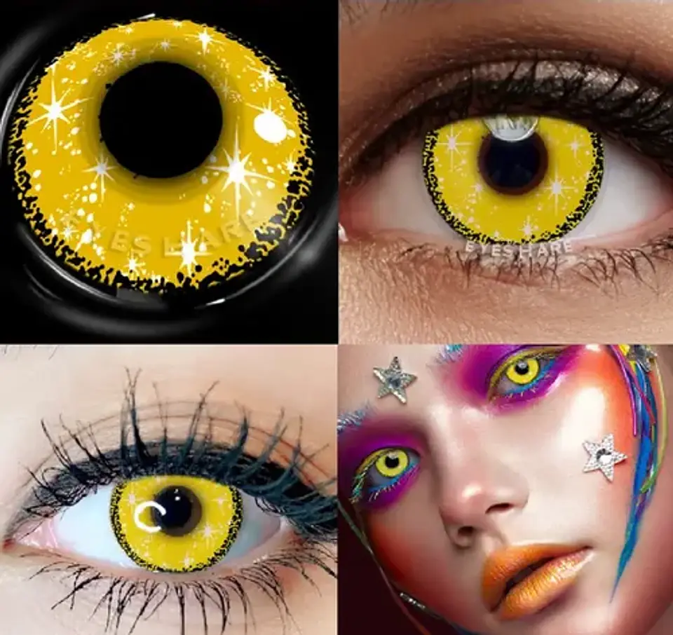 Lentes Contacto Amarillo Cosplay Halloween +liquido +estuche 5