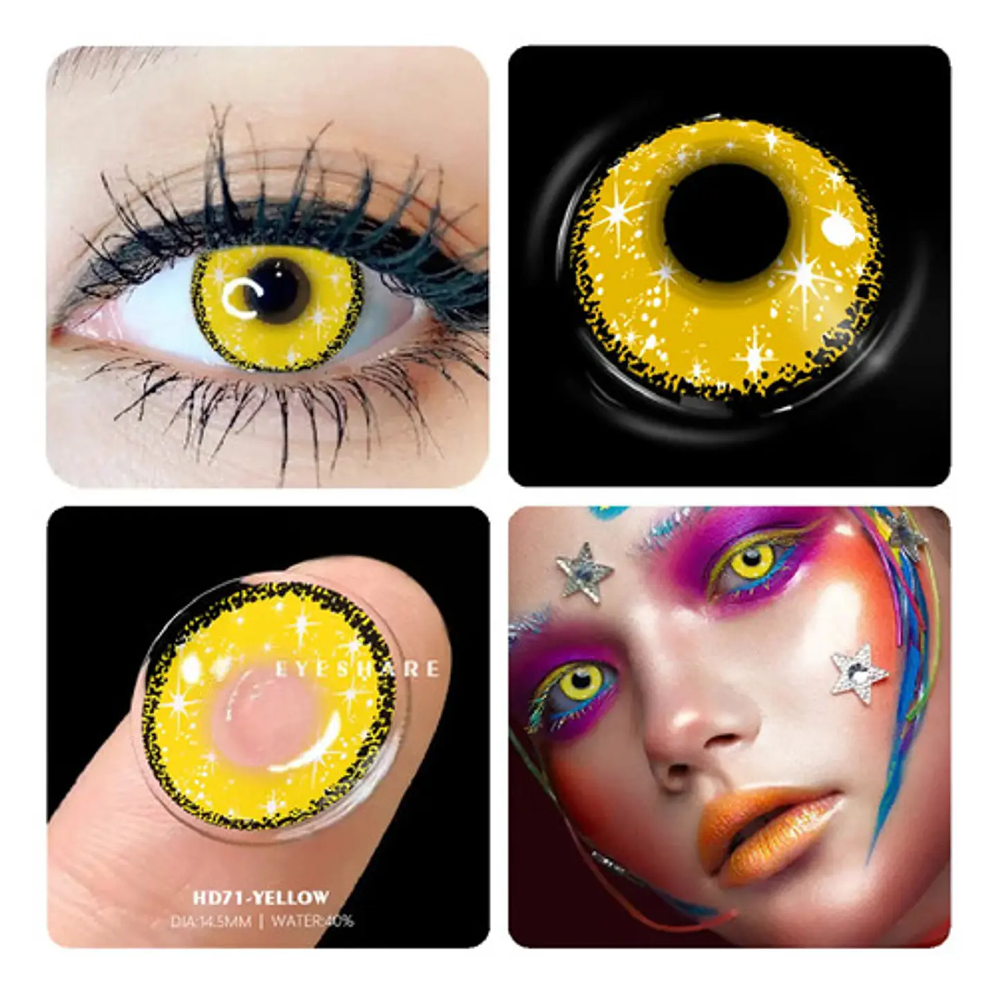 Lentes Contacto Amarillo Cosplay Halloween +liquido +estuche 6