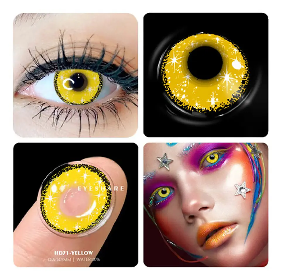 Lentes Contacto Amarillo Cosplay Halloween +liquido +estuche 6