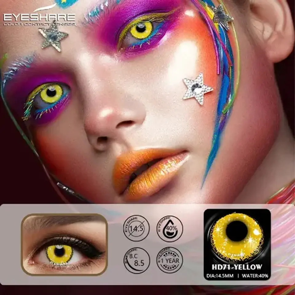 Lentes Contacto Amarillo Cosplay Halloween +liquido +estuche 8